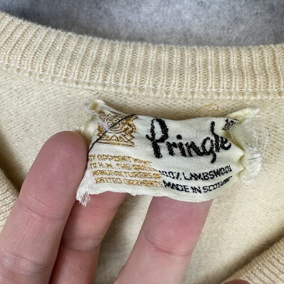 Vintage Pringle Scotland Argyle Sweater 100% Lambswool Men's Medium Cream - Picture 8 of 14